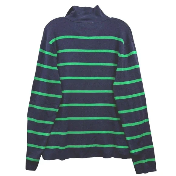 Vintage Polo Ralph Lauren Men's Quarter Zip Sweater Navy Green Striped Cotton L - Picture 2 of 6